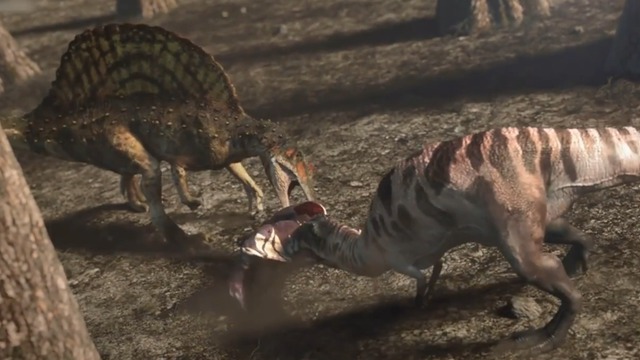 棘龙在与鲨齿龙争抢食物中取胜 但被伤及要害毙命