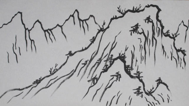 深秋时节,寒意渐浓,让我们欣赏那风中秋山,画幅秋意线描图