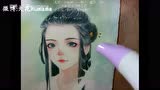 大花手绘:古风水彩竹林少女图片