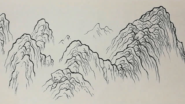 淡墨布局,重墨复勾,国画山水轻松下笔,大胆落墨