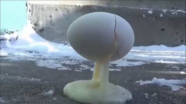 零下20度的雞蛋，破殼之后瞬間凍結