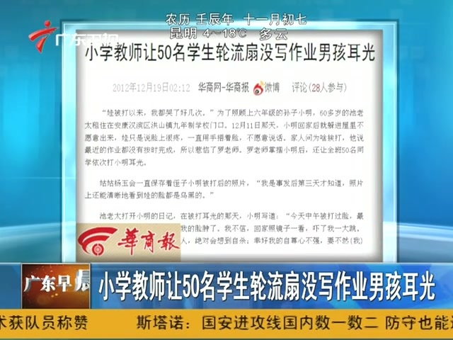 教师让50名学生轮流扇没写作业男孩耳光(图)_